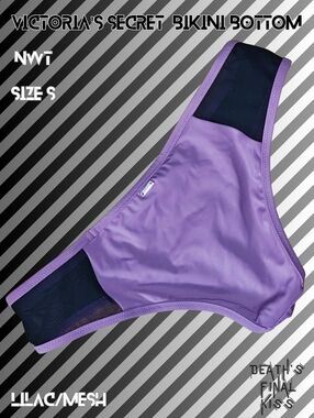 Victoria's Secret PINK Lilac Black Mesh Cheeky Hipster Bikini Sexy Swimsuit SM